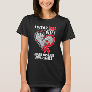 Camiseta Mens Eu Visto Vermelho Para Minha Mulher Doença Ca