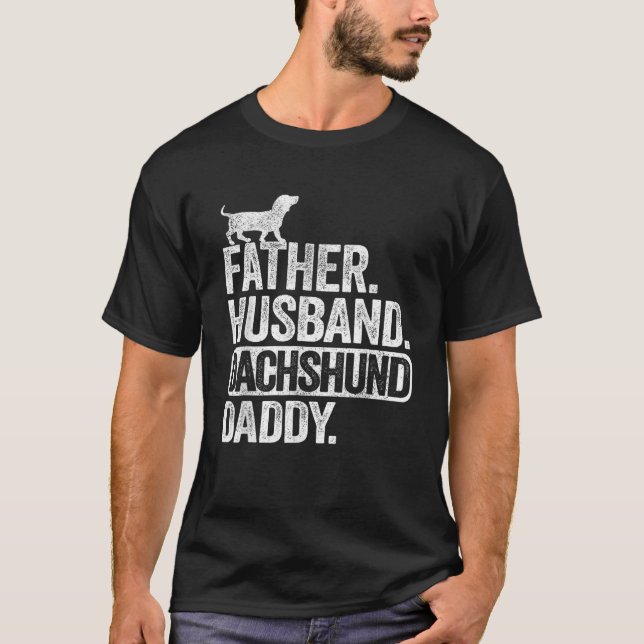 Camiseta Mens Father Husband Dachshund Daddy Wiener Dad Gra (Frente)