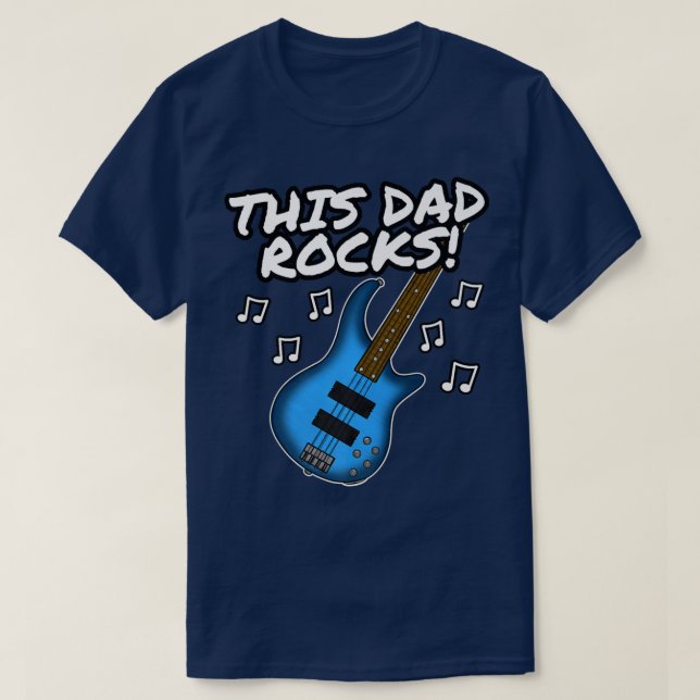 Camiseta Mens Fathers Day Bass Guitar, This Dad Rocks, Bass (Frente do Design)