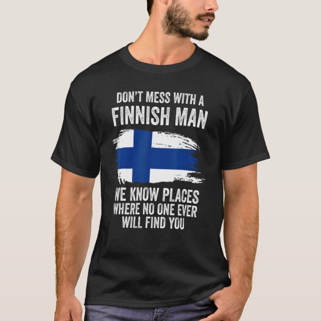 Camiseta Mens Finlandês Flag Finlândia (Frente)