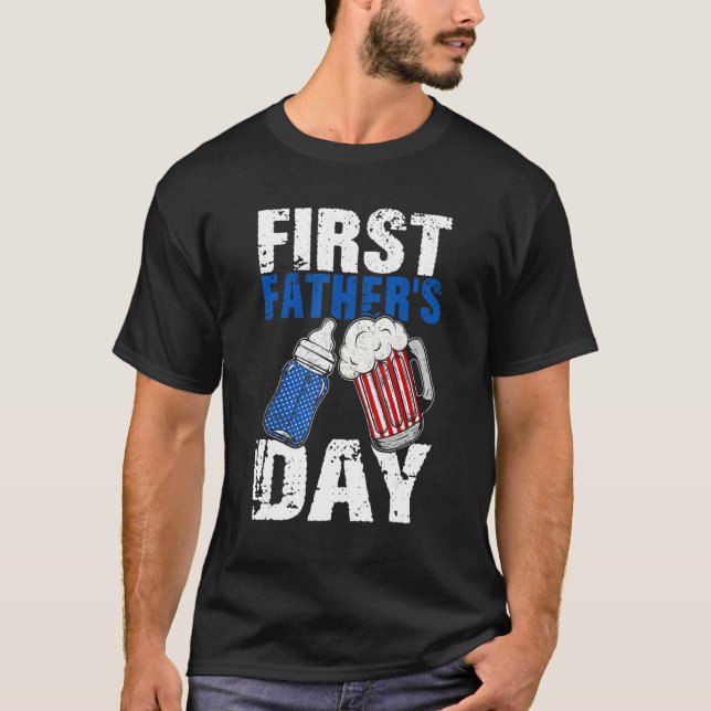 Camiseta Mens First Father s Day  Beer Baby Bottle Daddy Da (Frente)