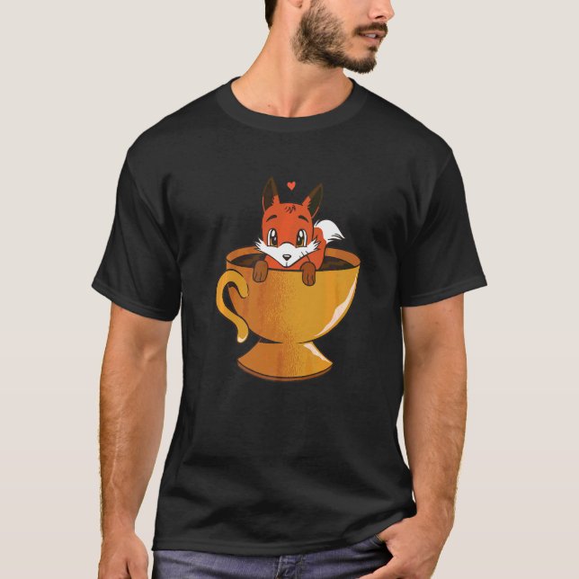 Camiseta Mens Fox Coffee a Cute Fox Inside A Coffee Cup Fox (Frente)
