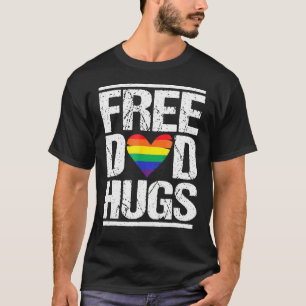 Camiseta Mens Free Pai Hugs Lgbt Pride Rainbow Heart Stepfa