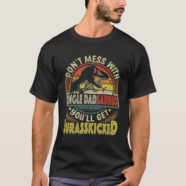 Camiseta Mens Funny Single Dad Rex Saurus Father's Day Chri (Frente)