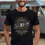 Camiseta Mens Funny Whiskey aniversário de 30 anos<br><div class="desc">Celebre o grande 3-0 com estilo e humor com este design de aniversário inspirado no rótulo de uísque vintage. A tipografia negra, dourada e branca é ornamentado e elegante, dando-lhe um toque clássico de retrô-safra. Perfeito para o homem (ou para a mulher!) na sua vida que ama o seu uísque,...</div>