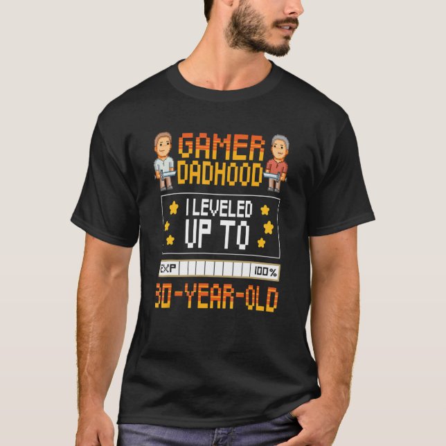 Camiseta Mens Gamer Dadhood Leveled To 30 Year Old 30 (Frente)