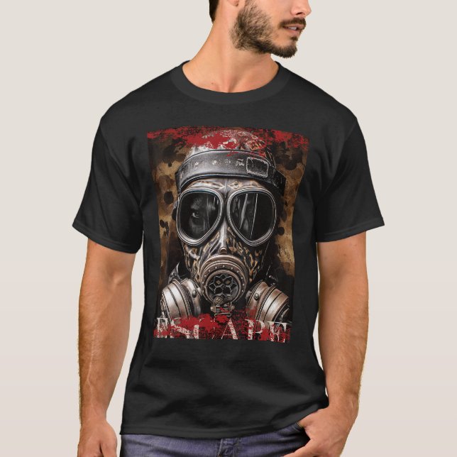 Camiseta Mens Gás Máscara Escapar Coleção Militar de Street (Frente)