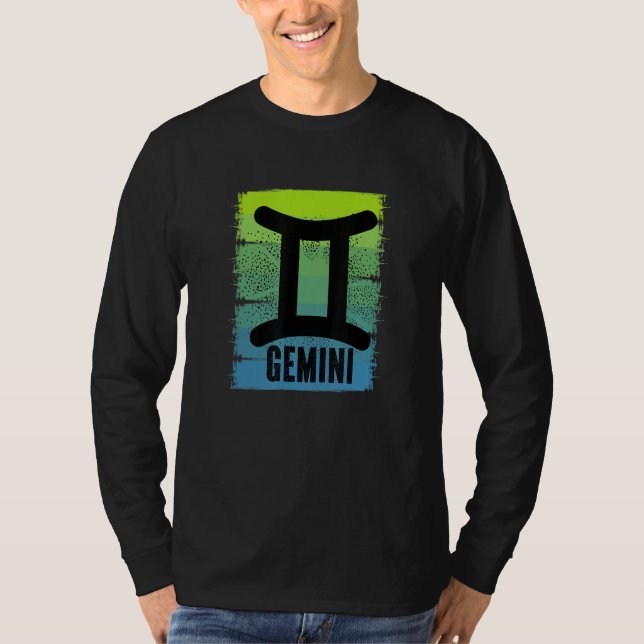 Camiseta Mens Gemini Símbolo Maio Junho Noturno Zodíaco Mul (Frente)