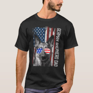 Camiseta Mens German Shepherd Dad American Flag 4th Of July