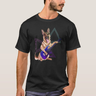 Camiseta Mens German shepherd Tocando Violão Elétrico