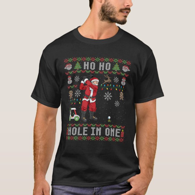 Camiseta Mens Golf Ugly Christmas Ho Ho Hole Em One Geschen (Frente)