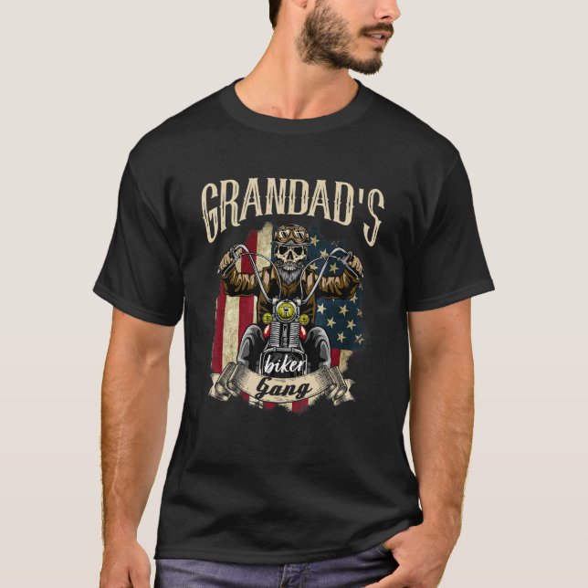 Camiseta Mens Grandad Biker Gang Flag Avô Rides Bike (Frente)