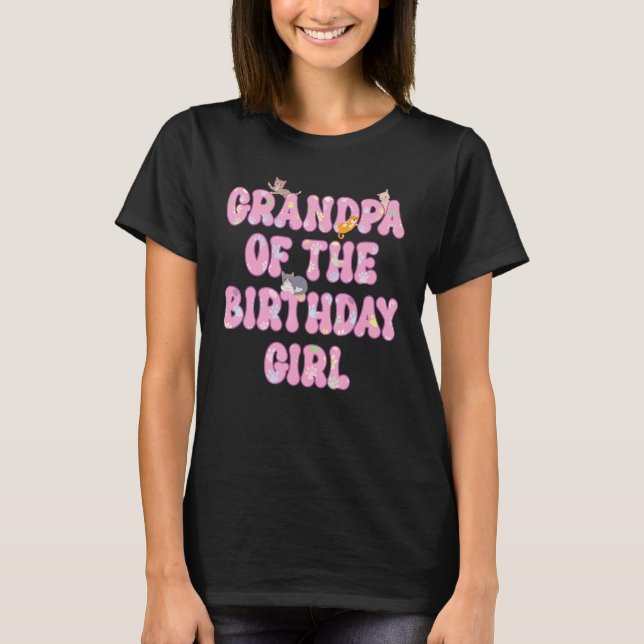 Camiseta Mens Granpa Da Garota De Aniversário Gato Pensado  (Frente)
