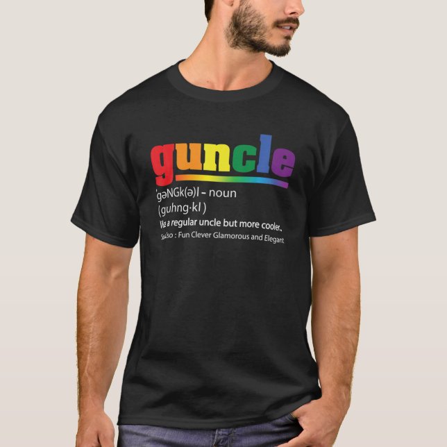 Camiseta Mens Guncle Definition Para Cor Gay Tio Rainbow (Frente)