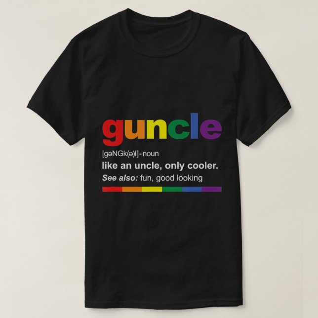 Camiseta Mens Guncle Definition Rainbow Funny Gift para Gay (Frente do Design)