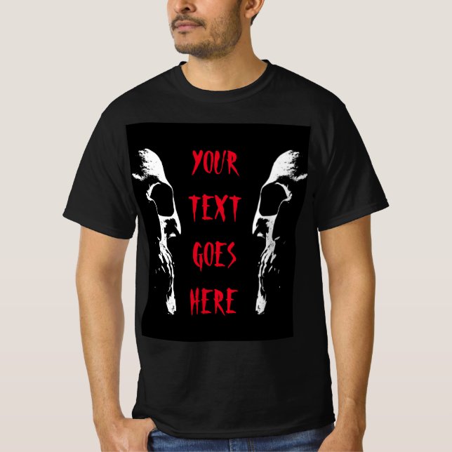 Camiseta Mens Halloween Caveira Horror Vermelho Texto Disti (Frente)