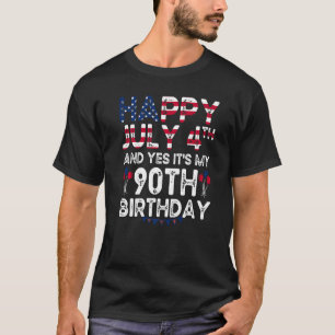 Camiseta Mens Happy 4 de julho e Sim, é meu 90 de aniversár