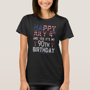 Camiseta Mens Happy 4 de julho e Sim, é meu 90 de aniversár