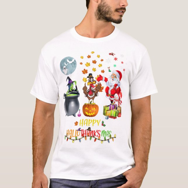 Camiseta Mens Happy Hallothanksmas Engraçado Hallowee (Frente)