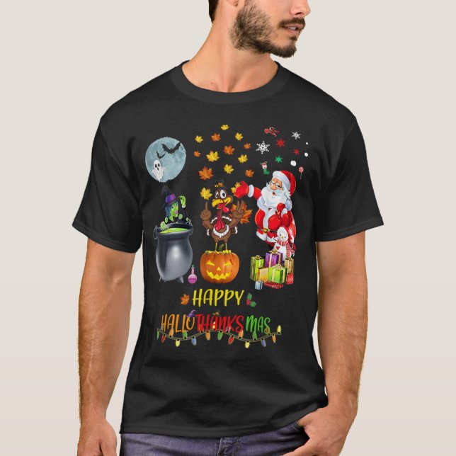 Camiseta Mens Happy Hallothanksmas Engraçado Hallowee (Frente)