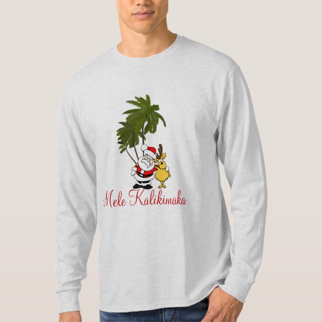 Camiseta Mens Holiday Shirt-Mele Kalikimaka/Feliz Natal (Frente)