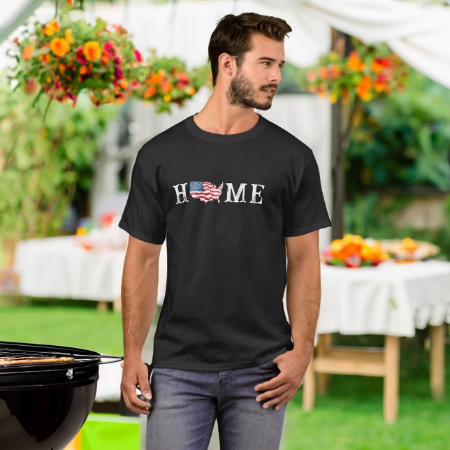 Camiseta Mens Home USA Map American Flag 4 de julho (Mens' Home USA Map American Flag July 4th T-Shirt BBQ Garden Party)