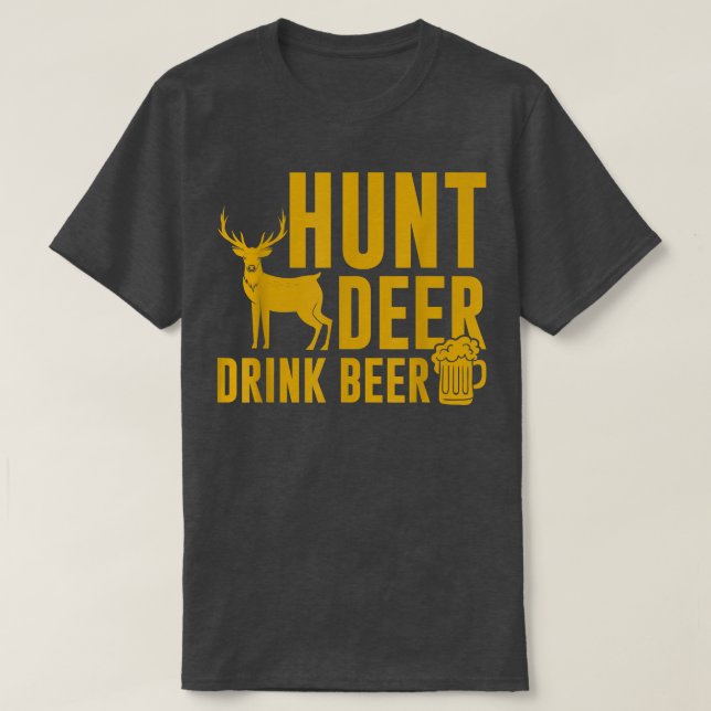 Camiseta Mens Hunt Deer Bebe Cerveja Engraçada Caçadora (Frente do Design)