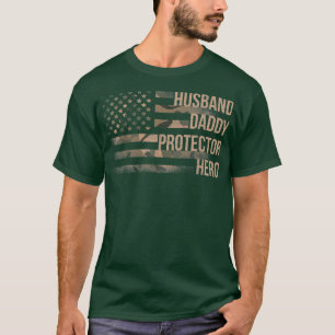 Camiseta Mens Husband Daddy Protector Hero American Flag Fa