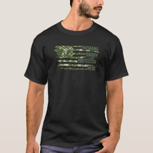 Camiseta Mens Husband Daddy Protector Hero American Flag Vi