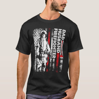 Camiseta Mens Husband Pai Fireman Flag Bombeiro Padre