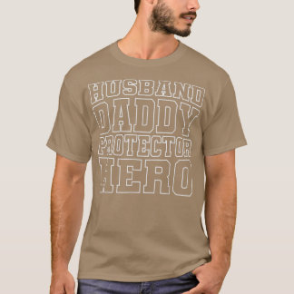 Camiseta Mens HUSBAND PAI PROTECTION HERO Pai Padre Funny