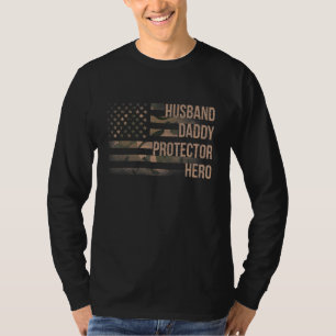 Camiseta Mens Husband Pai Protetor Hero American Flag Fa
