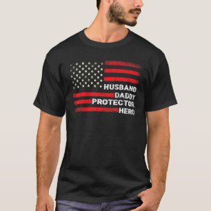 Camiseta Mens Husband Pai Protetor Hero American Flag Fa