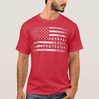Camiseta Mens Husband Pai Protetor Hero Dia de os pais EUA 