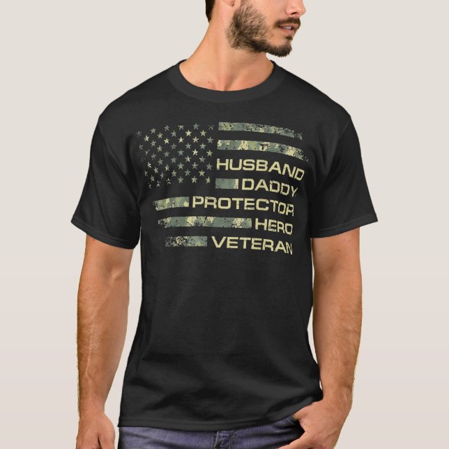 Camiseta Mens Husband Pai Protetor Hero Veteran Sinalizador (Frente)