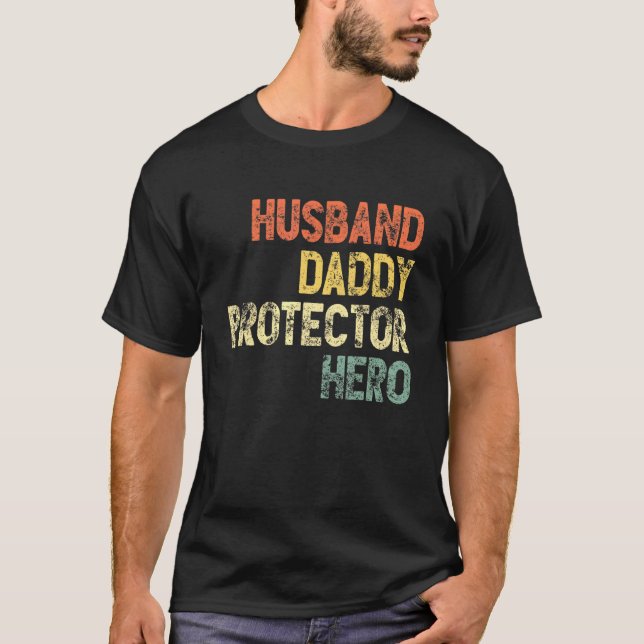 Camiseta Mens Husband Protetor de Pais Herói Melhor Papa Nu (Frente)