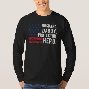 Camiseta Mens Husband Protetor de Pais Herói Roupas Pais