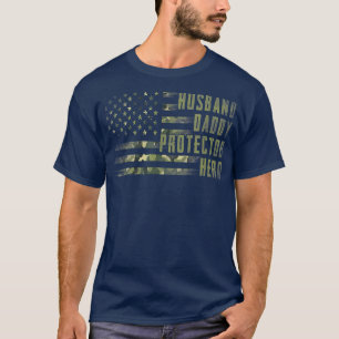 Camiseta Mens Husband Protetor Pai Herói Pais de Bandeiras 