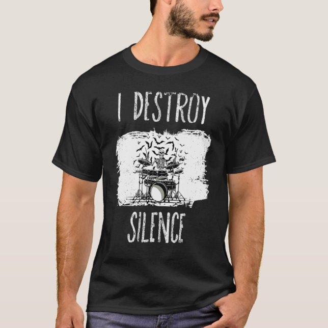 Camiseta Mens I Destruir Tambores de Silêncio Drummer Músic (Frente)