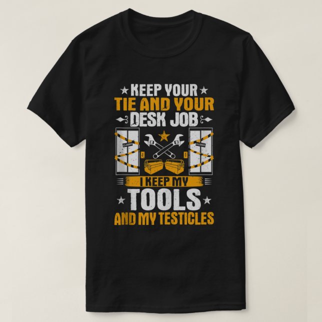 Camiseta Mens I Keep My Tools Elevator Mechanic (Frente do Design)