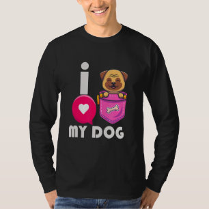 Camiseta Mens I Love My Dog Pug Pai Pugdad Pet Dog Enth