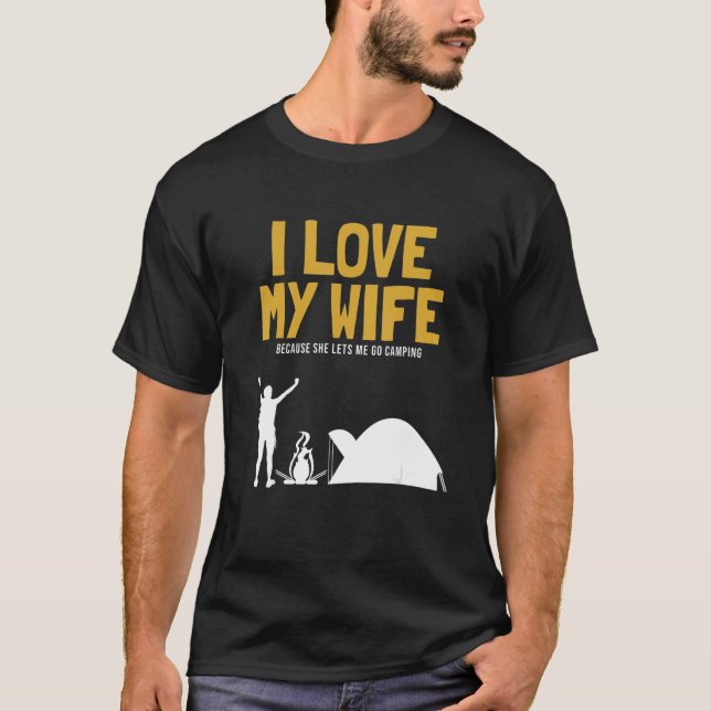 Camiseta Mens I Love My Wife Acampando Glamling Backpacking (Frente)