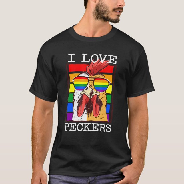 Camiseta Mens I Love Peckers Rooster Gay Lgbt Pintinho Arco (Frente)