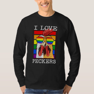 Camiseta Mens I Love Peckers Rooster Gay Lgbt Pintinho Arco