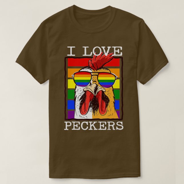 Camiseta Mens I Love Peckers Rooster Gay LGBT Pintinho Rain (Frente do Design)