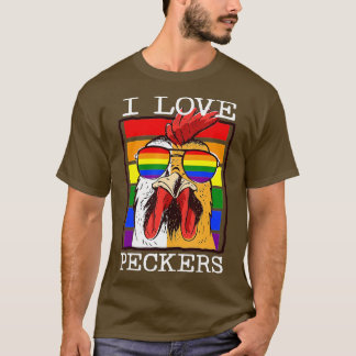 Camiseta Mens I Love Peckers Rooster Gay LGBT Pintinho Rain
