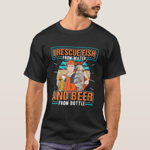 Camiseta Mens I Resgatam Peixes De Água E Cerveja Da Garraf