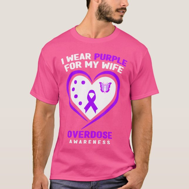 Camiseta Mens I Wear Purple For My Wife Overdose Awareness  (Frente)