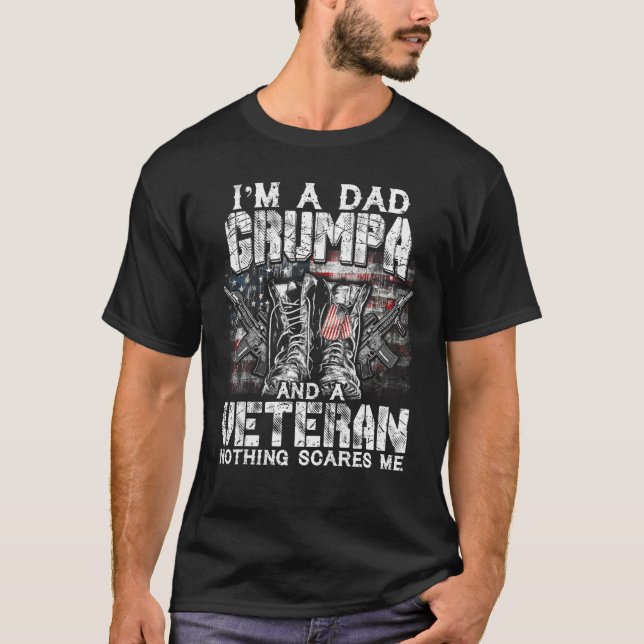 Camiseta Mens I'm A Dad Grumpa Veteran Nothing Scares Me Pr (Frente)