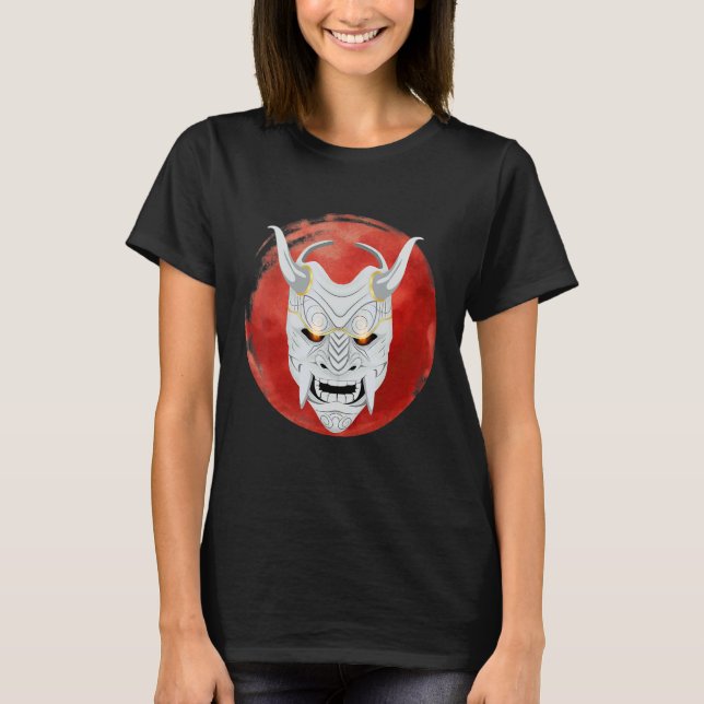Camiseta Mens Japoneses Red Moon Oni Mask Ogre Samurai Japã (Frente)